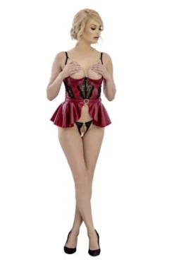 Abierta Fina Korset Met Aangehecht Rokje En Bijpassende String - Rood -Seksspeeltjeswinkel 22141723231