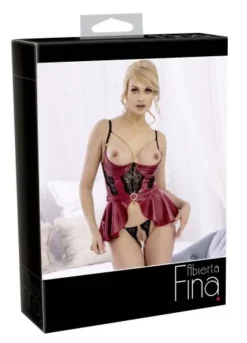 Abierta Fina Korset Met Aangehecht Rokje En Bijpassende String - Rood -Seksspeeltjeswinkel 22141723231 6