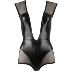 Cottelli Collection Wetlook Body Met Netstof - Zwart -Seksspeeltjeswinkel 26409701021