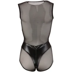 Cottelli Collection Wetlook Body Met Netstof - Zwart -Seksspeeltjeswinkel 26409701021 2