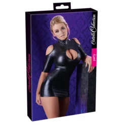 Cottelli Collection Cold Shoulder Wetlook Mini Jurkje - Zwart -Seksspeeltjeswinkel 27157751021 3