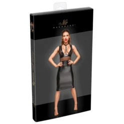 Noir Handmade Wetlook Jurk Met Netstof Details -Seksspeeltjeswinkel 27167041021 4