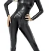 Noir Handmade Spannende Wetlook Catsuit Met Slangenprint En Rits - Zwart