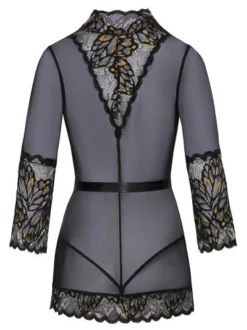 Sensuele Transparante Kimono Met Luxe Kant - Zwart -Seksspeeltjeswinkel 27604871111 2