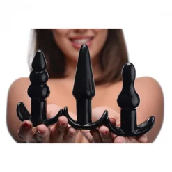 Vibrerende Buttplug Set - Driedelig -Seksspeeltjeswinkel AF832 Black 3