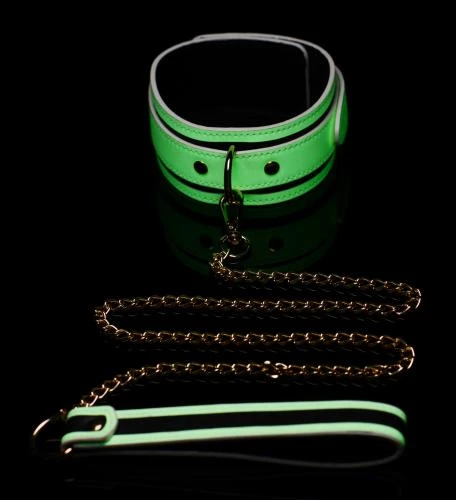 Master Series Kink In The Dark - Glow In De Dark Halsband Met Riem 3 Master Series Kink In The Dark - Glow In De Dark Halsband Met Riem - Afbeelding 3