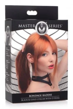 Master Series Bondage Baddie Collar Met O-ring - Zwart/Goud -Seksspeeltjeswinkel AG724 4