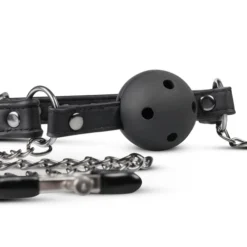 Open Ball Gag Met Tepelklemmen -Seksspeeltjeswinkel ET609BLK 3