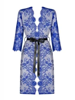 Obsessive Cobaltess Kanten Kimono - Blauw -Seksspeeltjeswinkel OBS4464