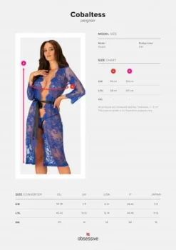 Obsessive Cobaltess Kanten Kimono - Blauw -Seksspeeltjeswinkel OBS4464 5