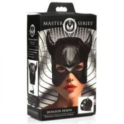 Master Series Dungeon Demon Bondage Masker Met Hoorns - Zwart -Seksspeeltjeswinkel ah058 5