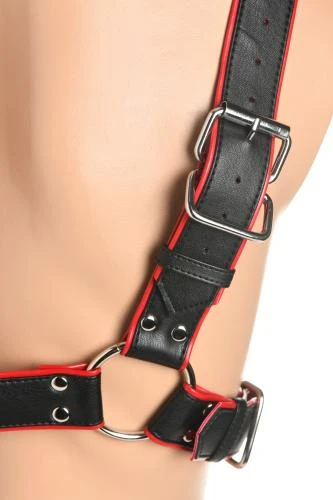 Master Series Heathen Harness L/XL - Zwart, Rood 3 Master Series Heathen Harness L/XL - Zwart, Rood - Afbeelding 3