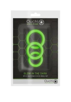 Ouch! Cockringset 3-delig - Glow In The Dark - Neon Groen -Seksspeeltjeswinkel ou731glo 4