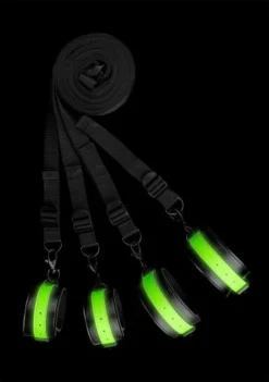 Ouch! Glow In The Dark Bed Bevestigingsset - Neon Groen/zwart -Seksspeeltjeswinkel ou748glo 3