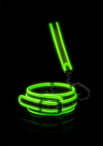 Ouch! Halsband Met Riem - Glow In The Dark - Neon Groen/Zwart 2 Ouch! Halsband Met Riem - Glow In The Dark - Neon Groen/Zwart - Afbeelding 2