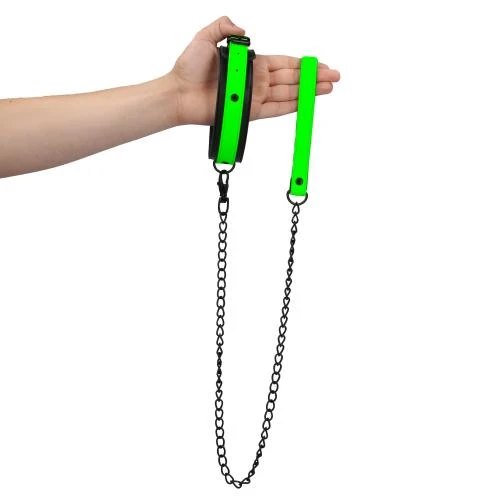 Ouch! Halsband Met Riem - Glow In The Dark - Neon Groen/Zwart 3 Ouch! Halsband Met Riem - Glow In The Dark - Neon Groen/Zwart - Afbeelding 3