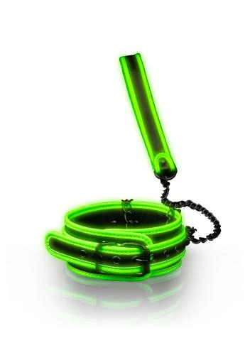 Ouch! Halsband Met Riem - Glow In The Dark - Neon Groen/Zwart 1 Ouch! Halsband Met Riem - Glow In The Dark - Neon Groen/Zwart