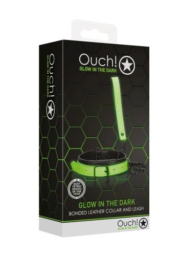 Ouch! Halsband Met Riem - Glow In The Dark - Neon Groen/Zwart 5 Ouch! Halsband Met Riem - Glow In The Dark - Neon Groen/Zwart - Afbeelding 5